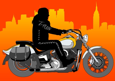drawing a big motorcycle in cityのイラスト素材
