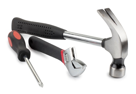 Color photo of work tools in whiteの写真素材