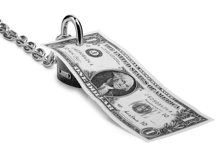 Color photo of a metal padlock and dollar       の写真素材