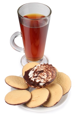Color photo of biscuits and a cup of teaの写真素材