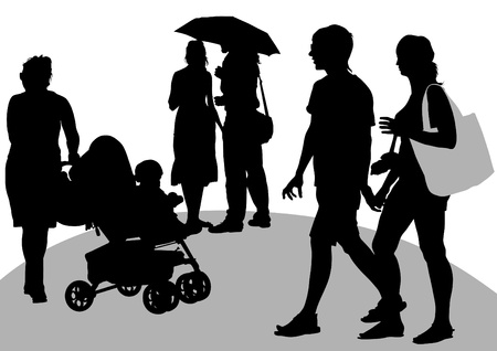 drawing crowds people on streetのイラスト素材