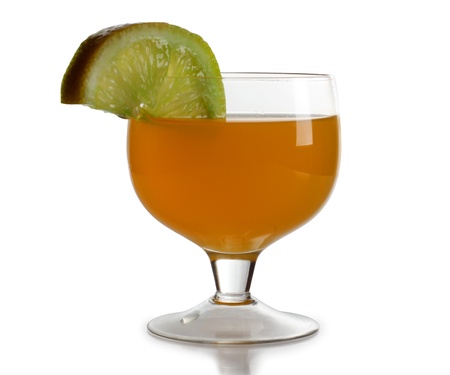 Color photo of a glass cup with a cocktail and lemonの写真素材