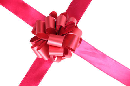 Color photo of a bow on red and gold ribbonの写真素材