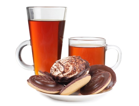 Color photo of biscuits and a cup of teaの写真素材