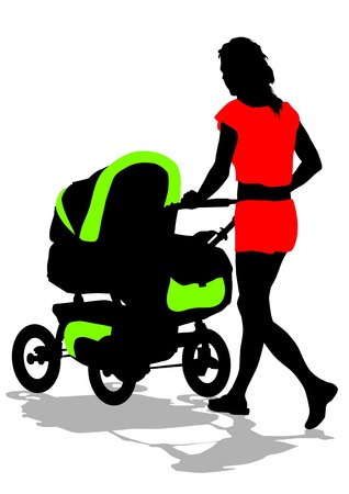 silhouette woman with a pramのイラスト素材