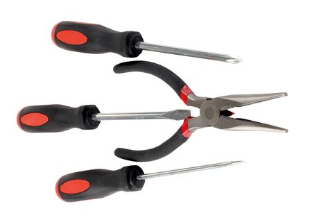 Color photo of a screwdriver and wrenchの写真素材