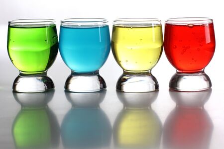 Color photograph of color cocktails in glass beakersの写真素材