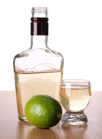 Color photo of a glass cup with tequila       の写真素材