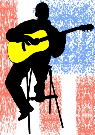 drawing of a man with an acoustic guitarのイラスト素材