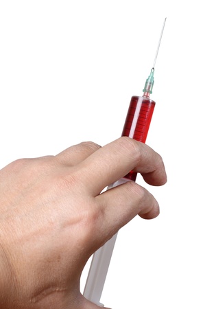 Color photograph of medical syringes with bloodの写真素材