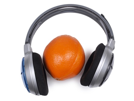 Color photograph music headphones and orange   の写真素材