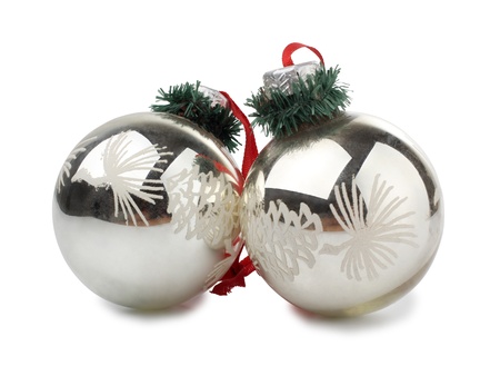 Color photo of white christmas ballsの写真素材