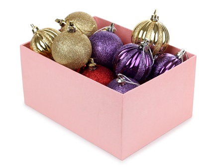 Color photo of christmas balls and boxの写真素材
