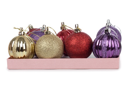 Color photo of christmas balls and boxの写真素材