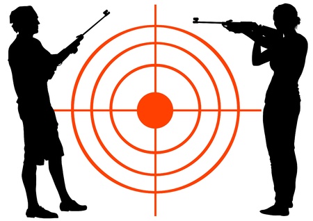 Vector drawing men and women with gunsのイラスト素材