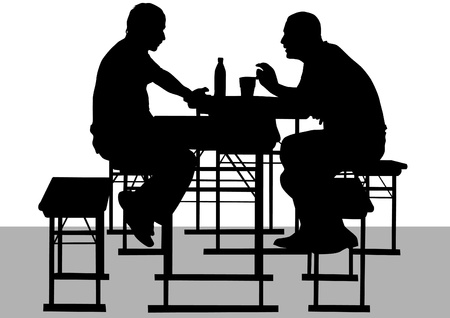 Vector drawing mans to table in cafeのイラスト素材