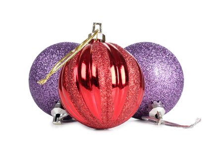 Color photo of christmas balls on whiteの写真素材