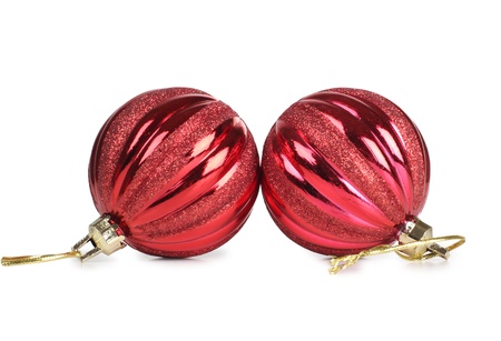 Color photo of christmas balls on whiteの写真素材