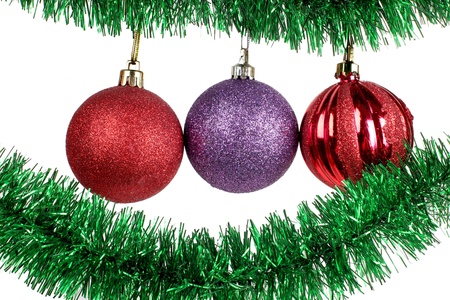Color photo of christmas balls and needlesの写真素材
