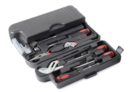 Color photo of a suitcase with work toolsの写真素材