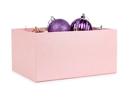 Color photo of christmas balls and boxの写真素材