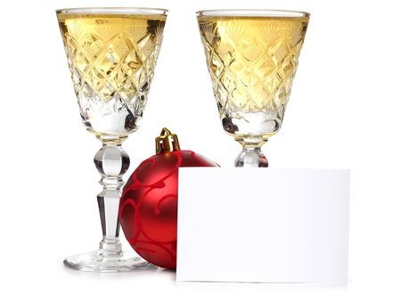 Color photo of christmas toys and wineglassesの写真素材