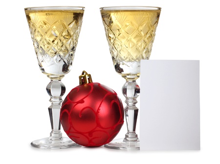 Color photo of christmas toys and wineglassesの写真素材