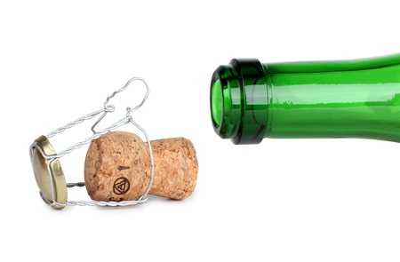 Color photo of a champagne bottle and corkの写真素材