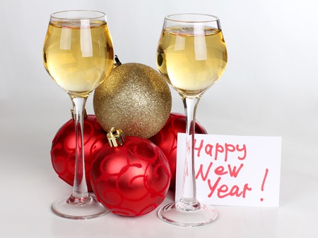 Color photo of christmas toys and wineglassesの写真素材