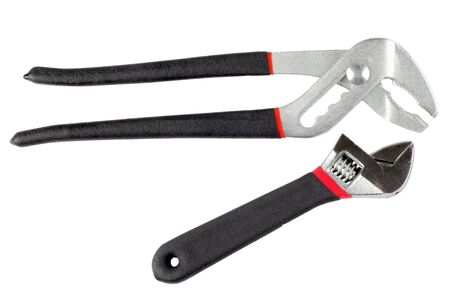 Color photo of two wrenchs on whiteの写真素材