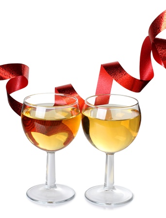 Color photo of wine glasses and a ribbonの写真素材