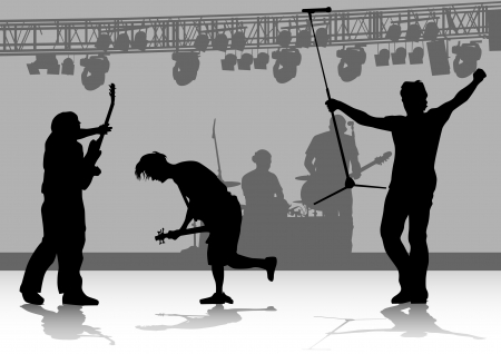 drawing one man singing with a microphone and guitaristのイラスト素材