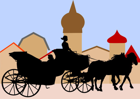 carriages with horsesのイラスト素材