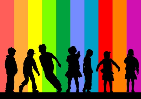 silhouette crowds children on rainbowのイラスト素材