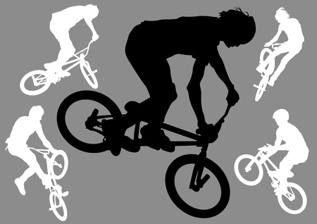 silhouette of a cyclist boy. Silhouette of peopleのイラスト素材