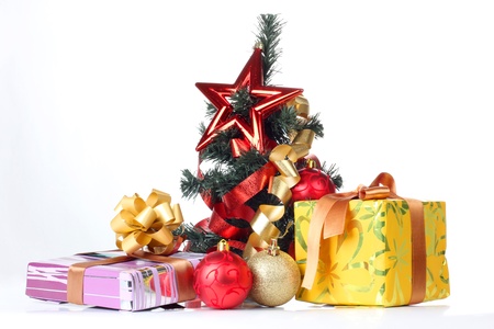 Color photo of a Christmas tree and decorationsの写真素材