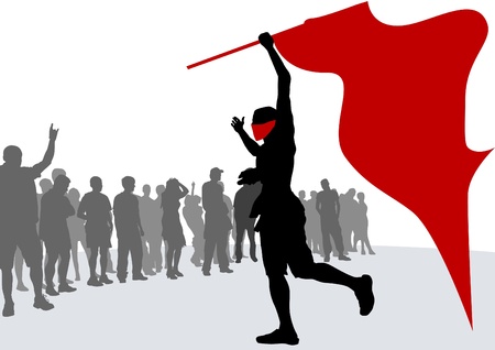 Vector drawing crowds and revolution flag のイラスト素材