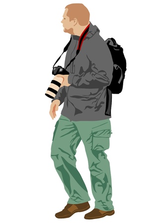 Vector image of young photographers with equipment at workのイラスト素材