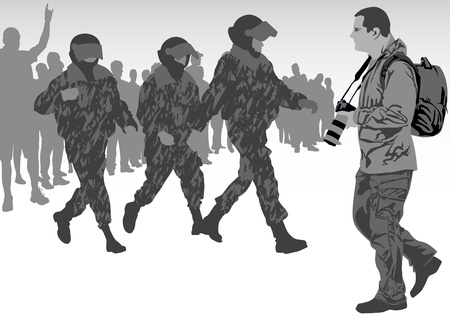 Vector image of photographers with equipment at warのイラスト素材