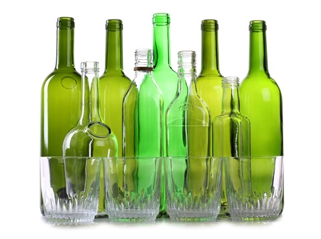 Color photograph of cocktails in glass beakers and bottleの写真素材