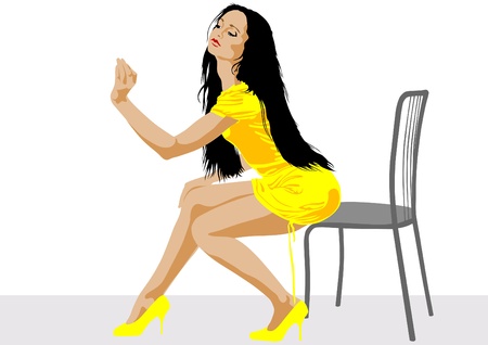 Vector drawing beautiful girl in yellow dressのイラスト素材