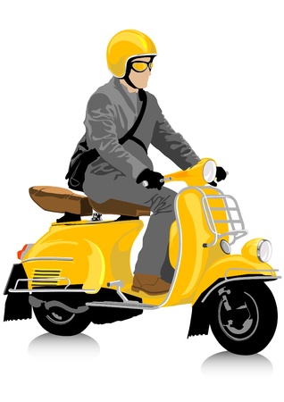 Vector drawing a tourist on little scooterのイラスト素材
