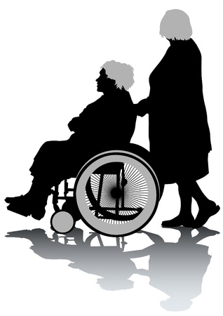 Vector graphic disabled in a wheel chair. Silhouettes of peopleのイラスト素材