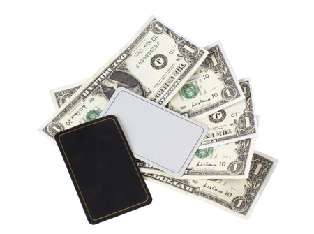 Color photo of a card and paper money