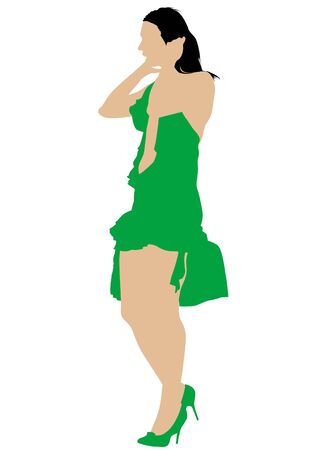 Vector drawing beautiful girl in color dressのイラスト素材