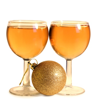 Color photo of christmas toys and wineglassesの写真素材