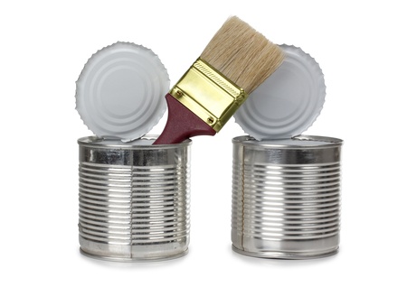 Color photo of brush in a metal canの写真素材