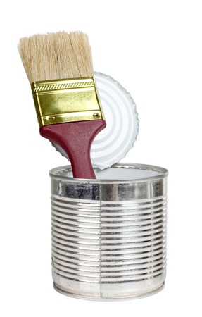 Color photo of brush in a metal canの写真素材