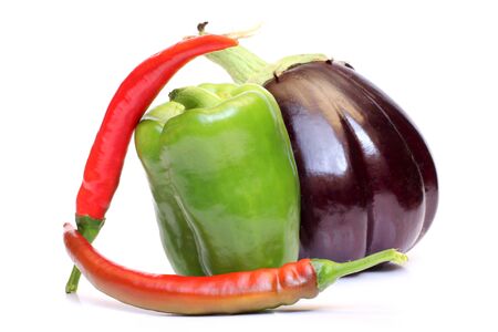 Color photo of red and green peppersの写真素材