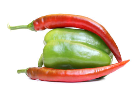 Color photo of red and green peppersの写真素材